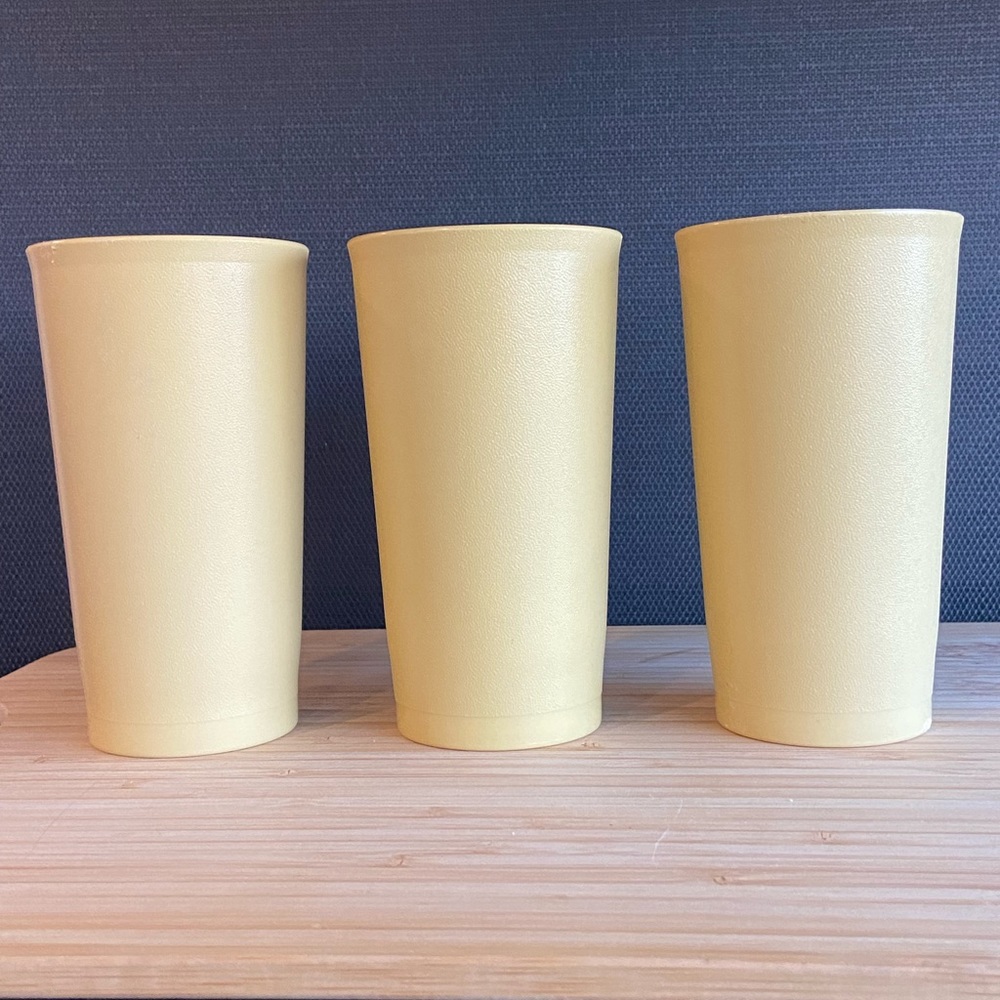 Vintage Tupperware Tumblers Cups 12oz Set of 3 Golden Harvest